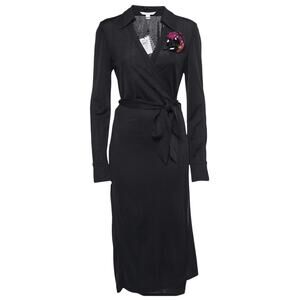 $468 NWT DVF Diane von Furstenberg Black Midi Wrap Dress Size 2 S/XS